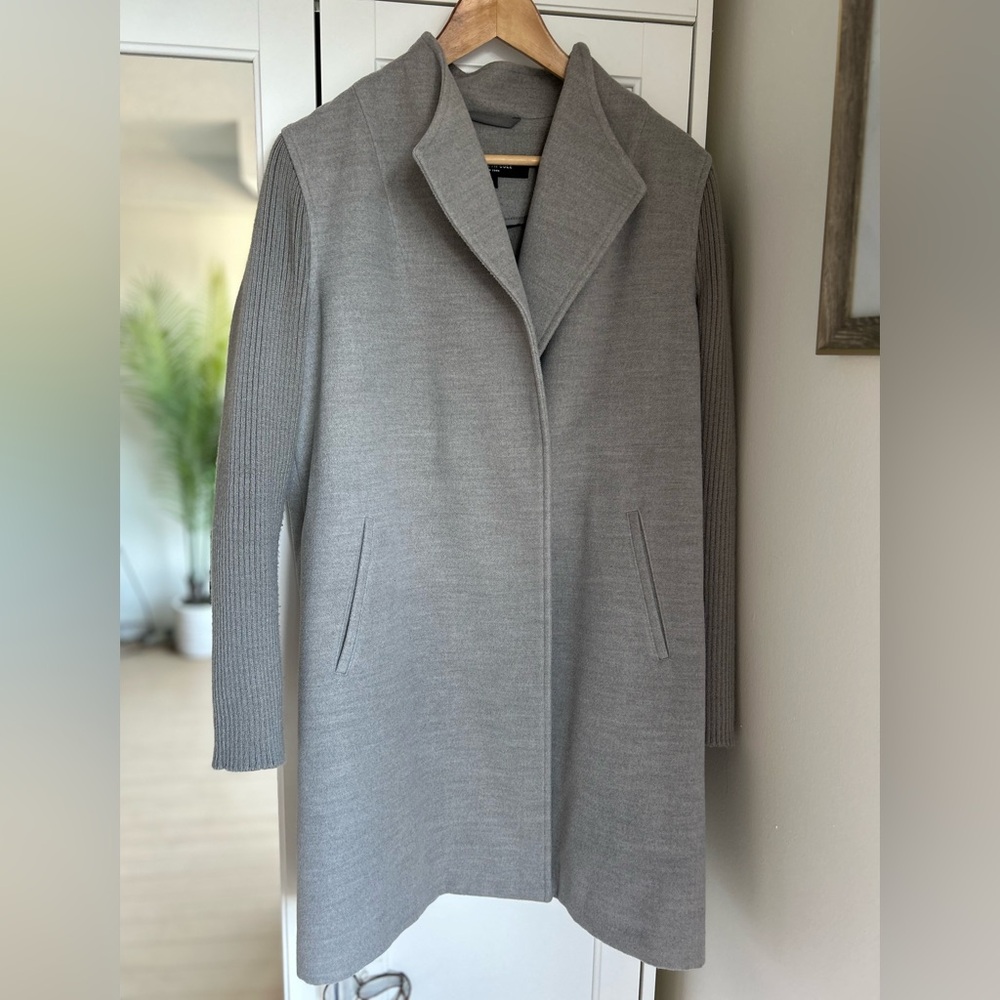 Kenneth Cole Gray Knit Sleeve Pea Coat